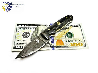 Damascus Steel Drop point Knife, Mini Everyday Carry / Micarta grip by Titan TD-202
